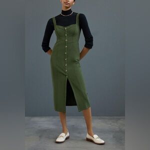 NWT Anthropologie Olive Green Button-Front Midi Dress